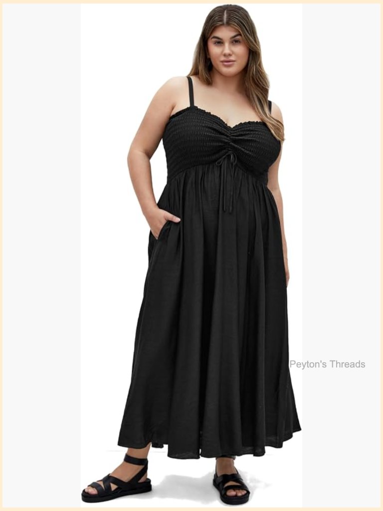 Plus Size Maxi Dress With Shirred Bodice And Pockets